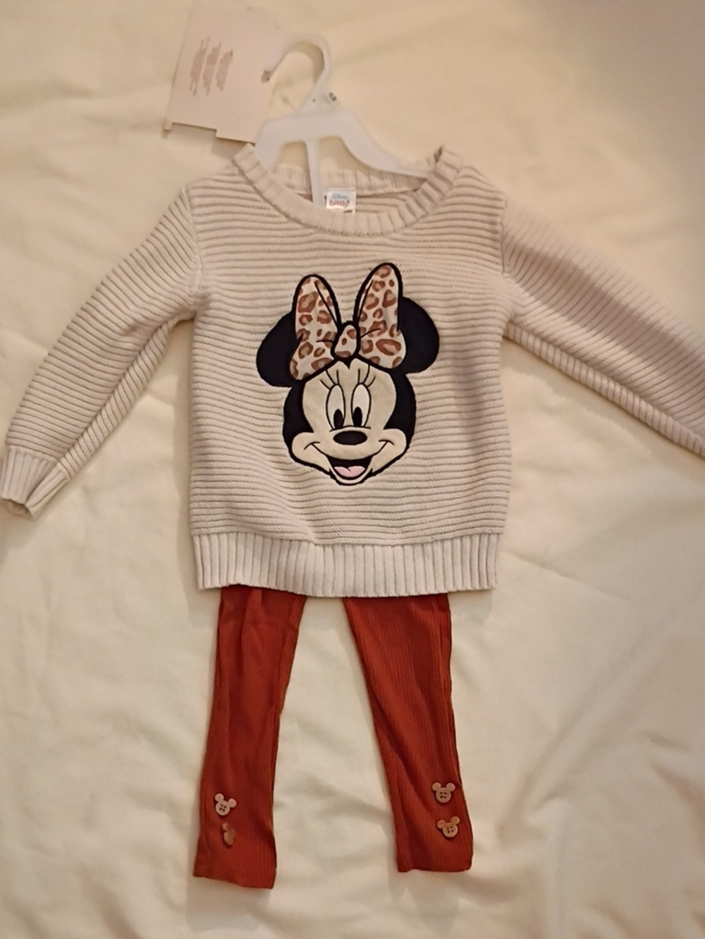 Disney Baby Cream Minnie Sweater with Rust Leggings Size 24M